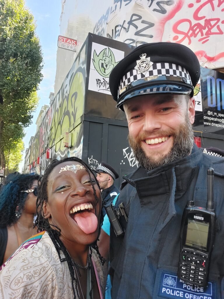 Even boundaries laugh at Carnival — joy dissolves the lines, tongue out, spirit free.