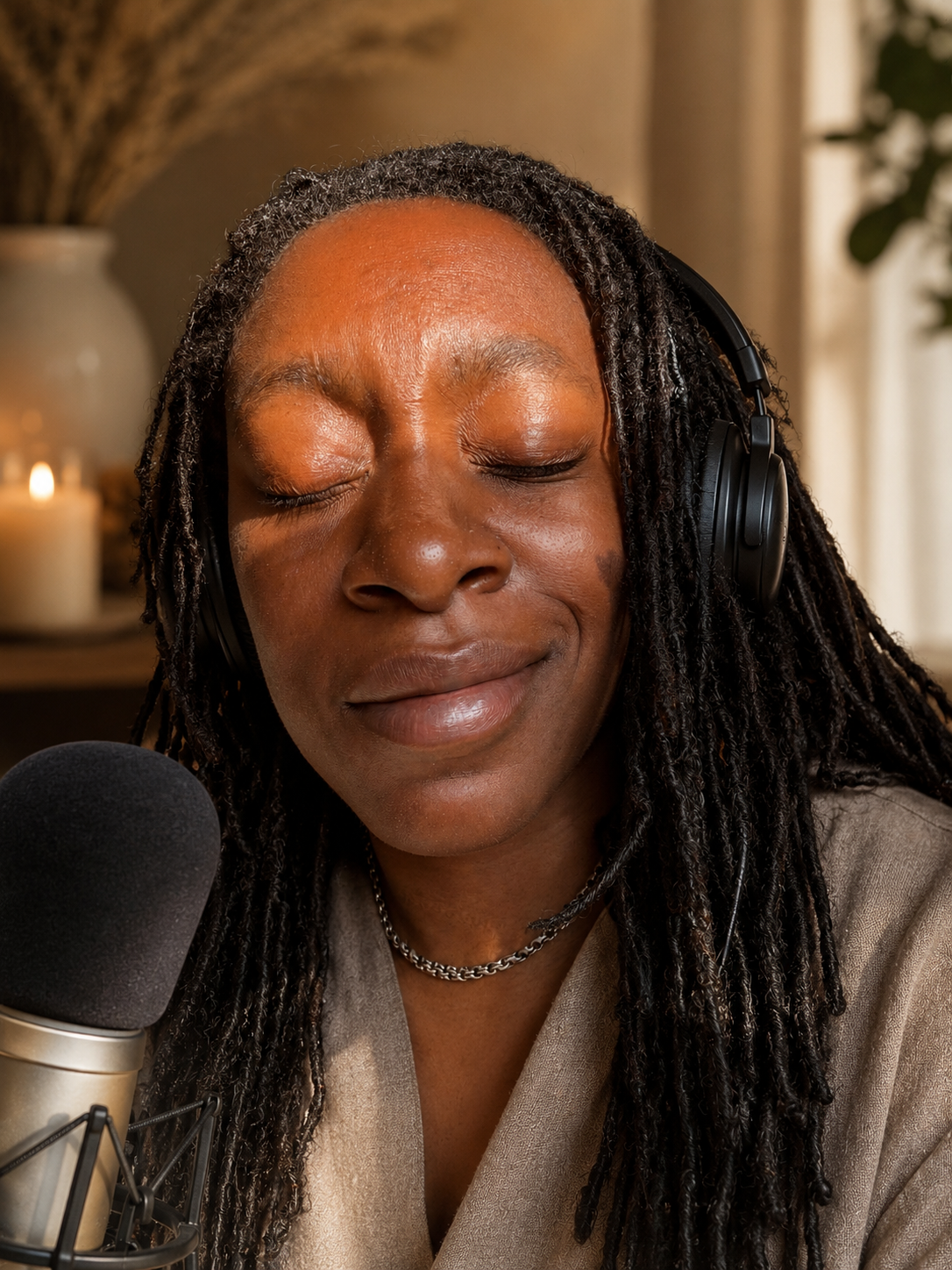 Oya Omore recording an audio blessing