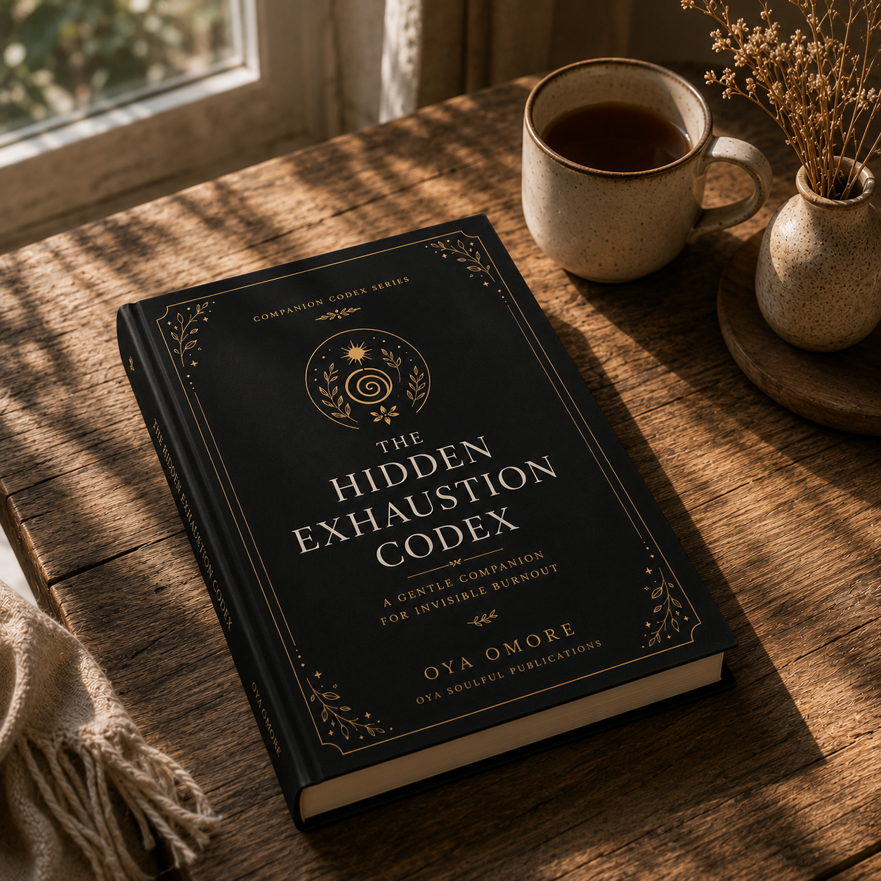 The Hidden Exhaustion Codex resting on a sunlit wooden table
