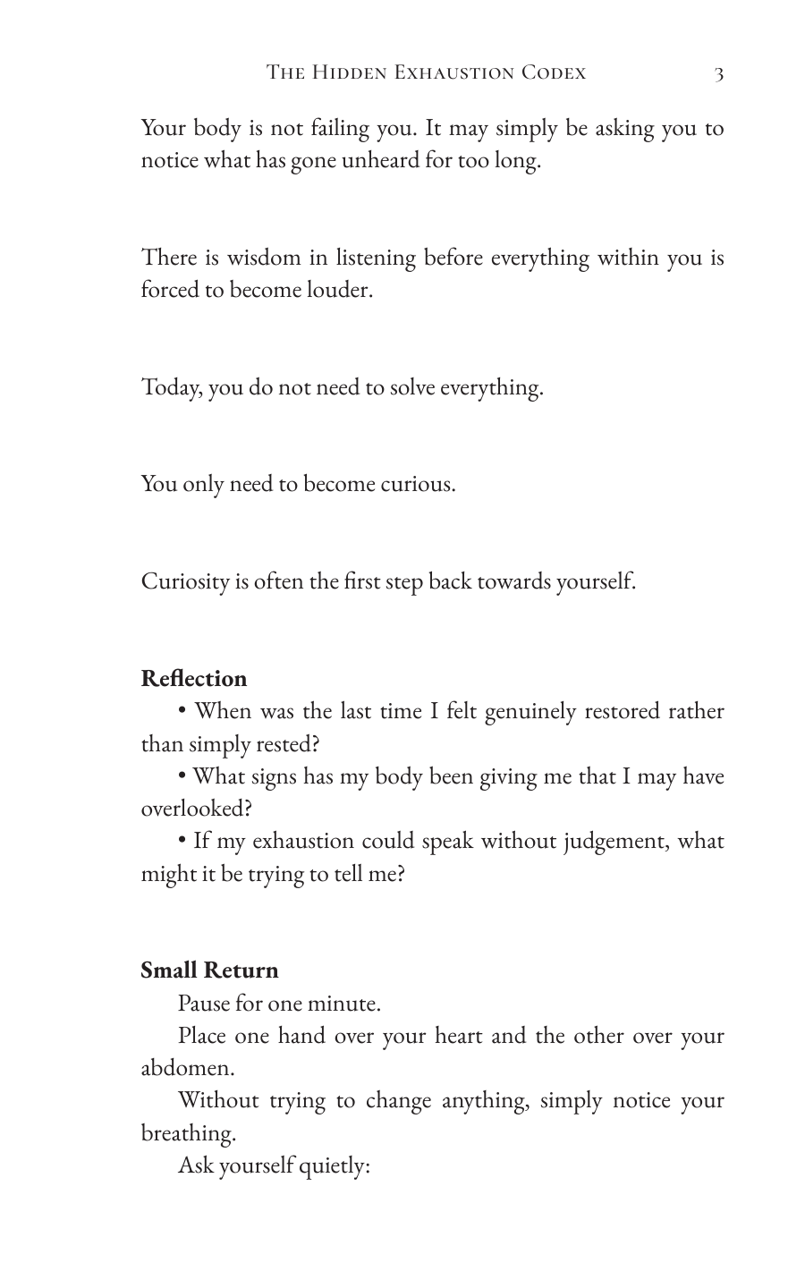 Interior preview of The Hidden Exhaustion Codex – Reflection and Small Return